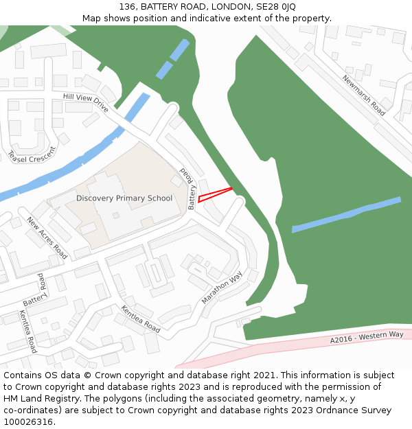 136, BATTERY ROAD, LONDON, SE28 0JQ: Location map and indicative extent of plot