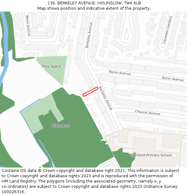 136, BERKELEY AVENUE, HOUNSLOW, TW4 6LB: Location map and indicative extent of plot