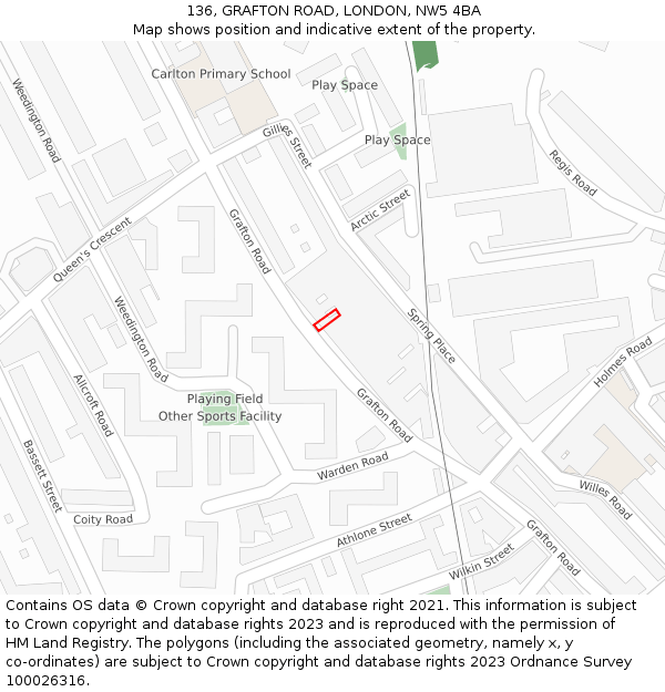 136, GRAFTON ROAD, LONDON, NW5 4BA: Location map and indicative extent of plot