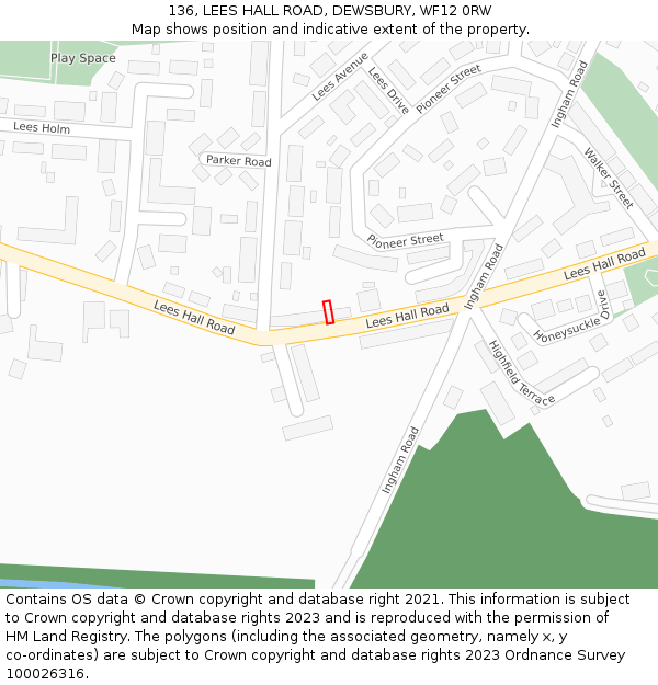 136, LEES HALL ROAD, DEWSBURY, WF12 0RW: Location map and indicative extent of plot