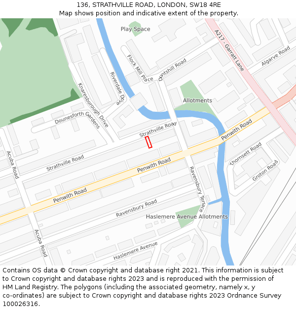 136, STRATHVILLE ROAD, LONDON, SW18 4RE: Location map and indicative extent of plot