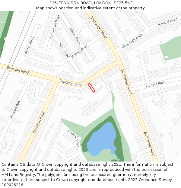 136, TENNISON ROAD, LONDON, SE25 5NE: Location map and indicative extent of plot