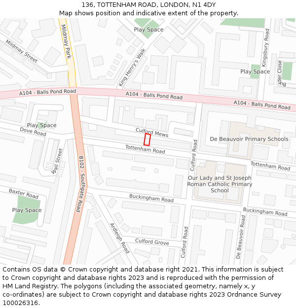 136, TOTTENHAM ROAD, LONDON, N1 4DY: Location map and indicative extent of plot