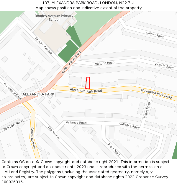 137, ALEXANDRA PARK ROAD, LONDON, N22 7UL: Location map and indicative extent of plot