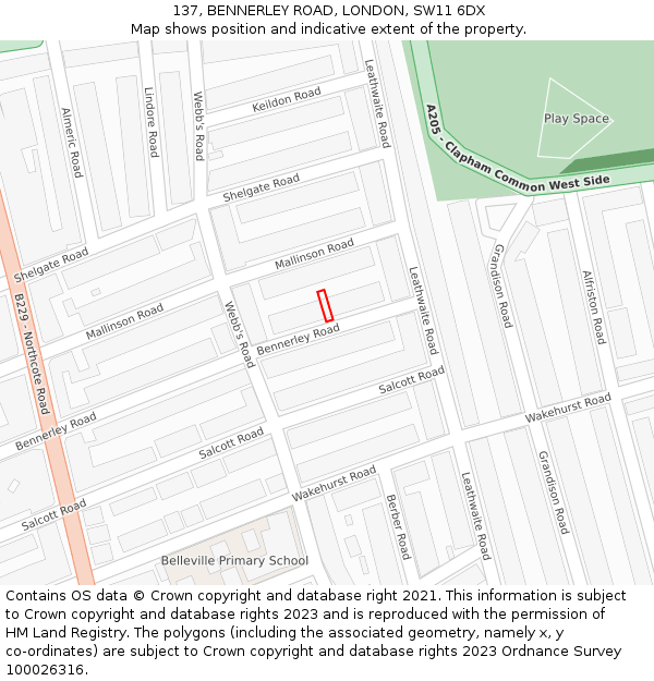 137, BENNERLEY ROAD, LONDON, SW11 6DX: Location map and indicative extent of plot