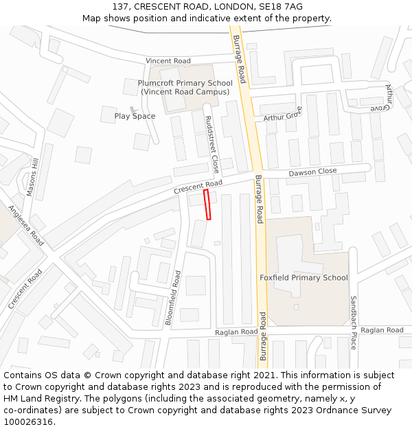 137, CRESCENT ROAD, LONDON, SE18 7AG: Location map and indicative extent of plot