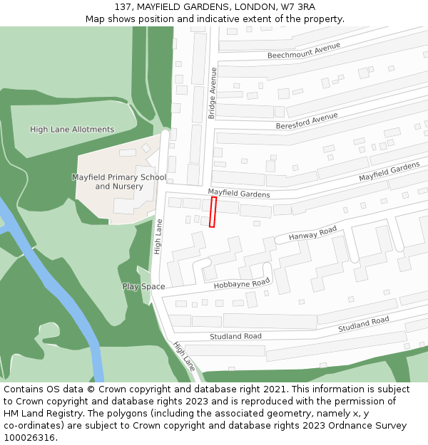 137, MAYFIELD GARDENS, LONDON, W7 3RA: Location map and indicative extent of plot