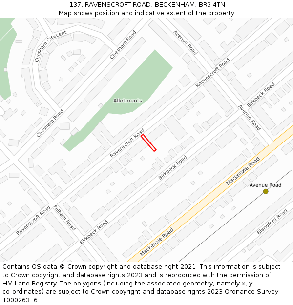 137, RAVENSCROFT ROAD, BECKENHAM, BR3 4TN: Location map and indicative extent of plot