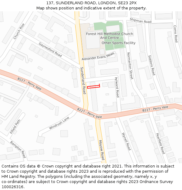 137, SUNDERLAND ROAD, LONDON, SE23 2PX: Location map and indicative extent of plot