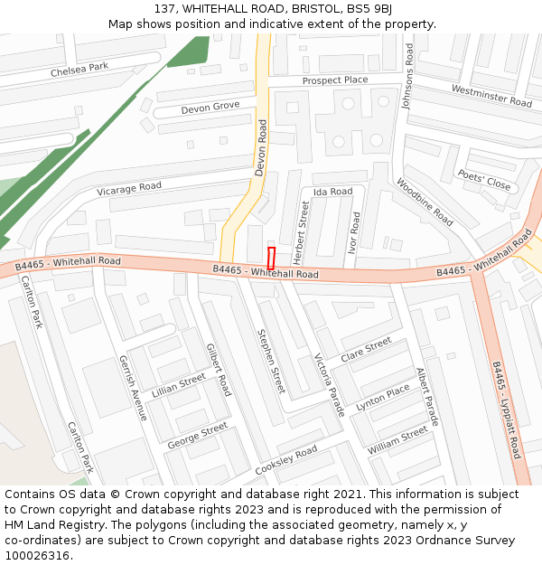 137, WHITEHALL ROAD, BRISTOL, BS5 9BJ: Location map and indicative extent of plot