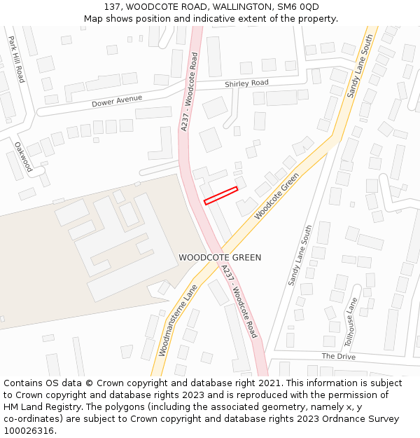 137, WOODCOTE ROAD, WALLINGTON, SM6 0QD: Location map and indicative extent of plot
