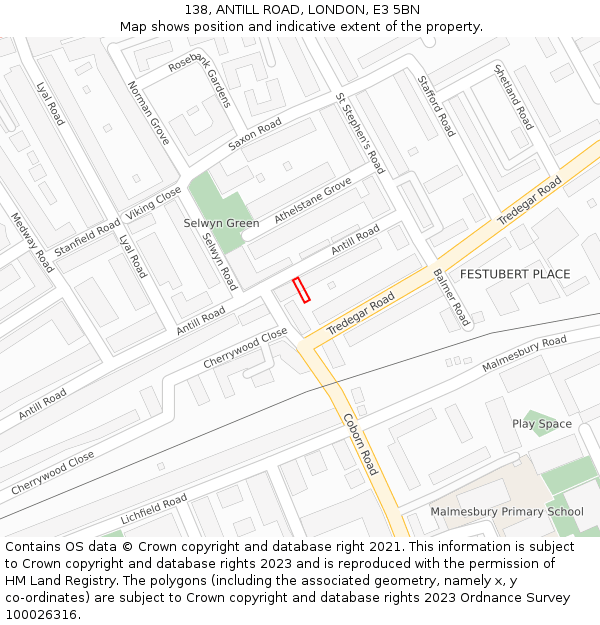 138, ANTILL ROAD, LONDON, E3 5BN: Location map and indicative extent of plot