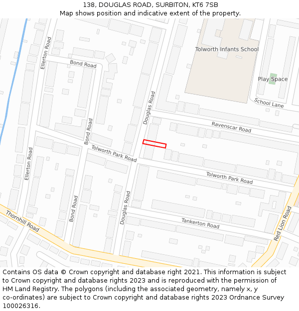 138, DOUGLAS ROAD, SURBITON, KT6 7SB: Location map and indicative extent of plot