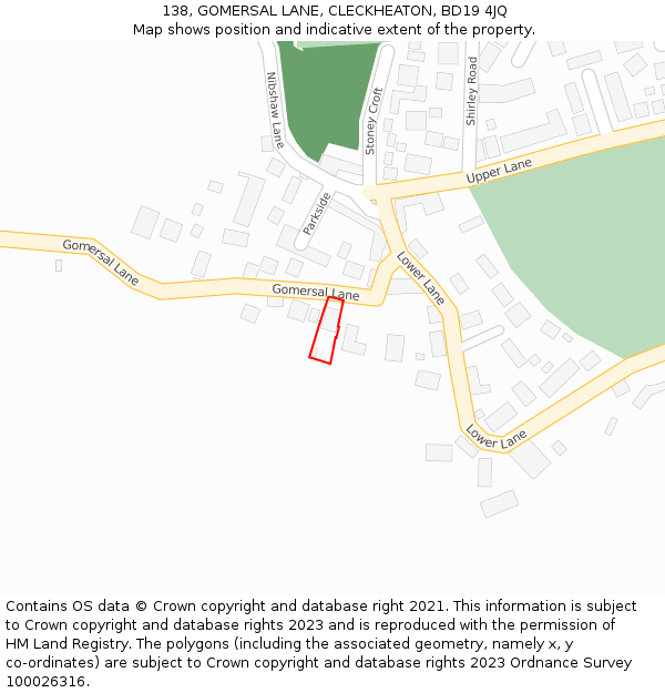 138, GOMERSAL LANE, CLECKHEATON, BD19 4JQ: Location map and indicative extent of plot