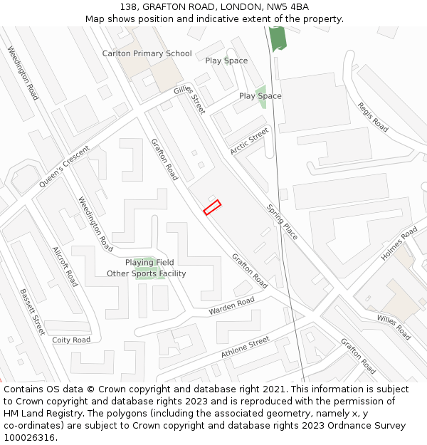138, GRAFTON ROAD, LONDON, NW5 4BA: Location map and indicative extent of plot