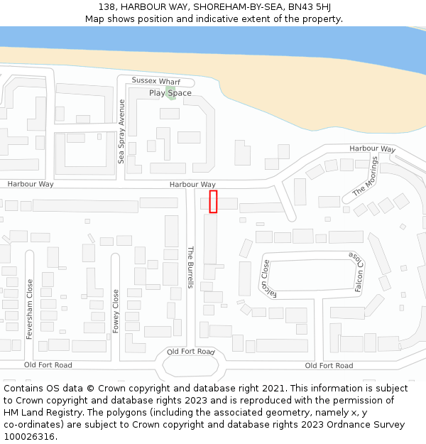 138, HARBOUR WAY, SHOREHAM-BY-SEA, BN43 5HJ: Location map and indicative extent of plot