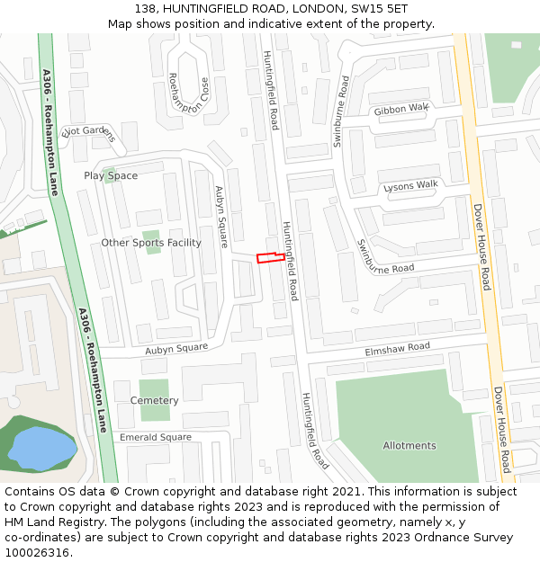138, HUNTINGFIELD ROAD, LONDON, SW15 5ET: Location map and indicative extent of plot