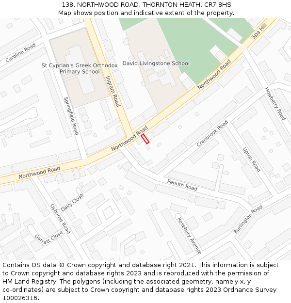 138, NORTHWOOD ROAD, THORNTON HEATH, CR7 8HS: Location map and indicative extent of plot