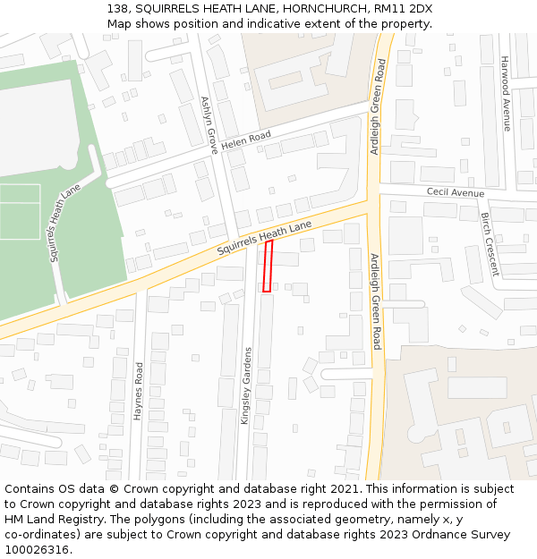 138, SQUIRRELS HEATH LANE, HORNCHURCH, RM11 2DX: Location map and indicative extent of plot