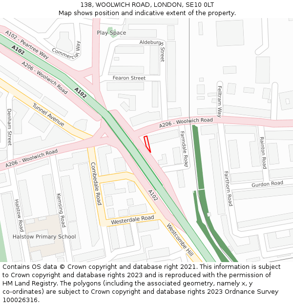 138, WOOLWICH ROAD, LONDON, SE10 0LT: Location map and indicative extent of plot