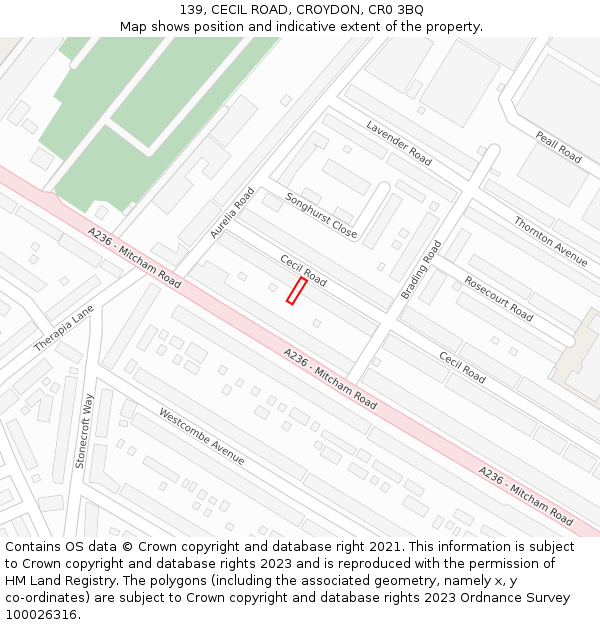 139, CECIL ROAD, CROYDON, CR0 3BQ: Location map and indicative extent of plot