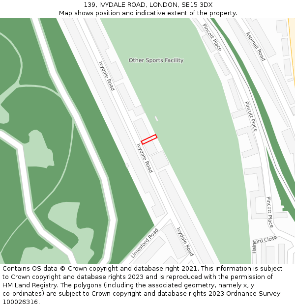 139, IVYDALE ROAD, LONDON, SE15 3DX: Location map and indicative extent of plot