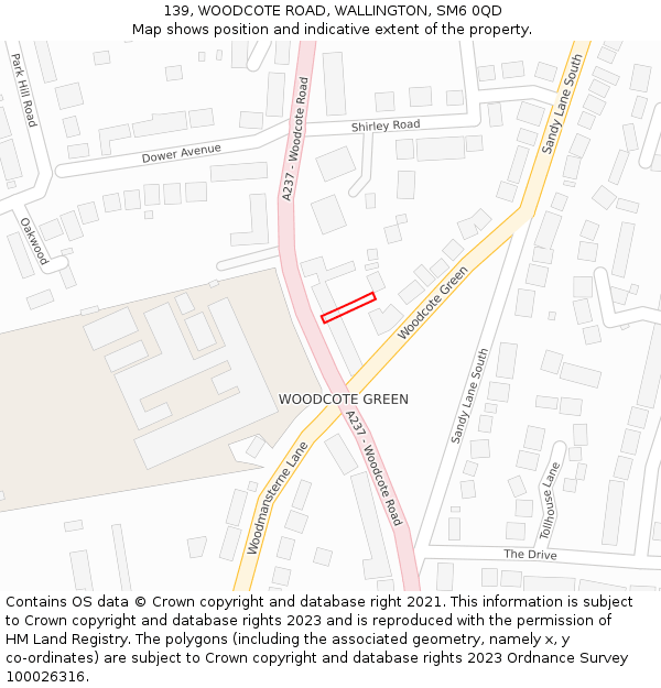 139, WOODCOTE ROAD, WALLINGTON, SM6 0QD: Location map and indicative extent of plot
