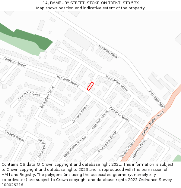 14, BAMBURY STREET, STOKE-ON-TRENT, ST3 5BX: Location map and indicative extent of plot