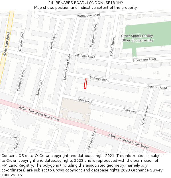 14, BENARES ROAD, LONDON, SE18 1HY: Location map and indicative extent of plot
