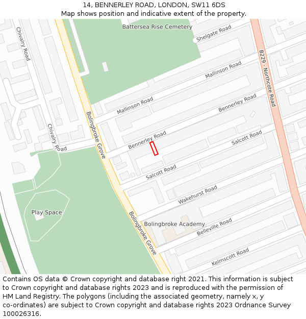 14, BENNERLEY ROAD, LONDON, SW11 6DS: Location map and indicative extent of plot