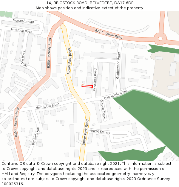 14, BRIGSTOCK ROAD, BELVEDERE, DA17 6DP: Location map and indicative extent of plot