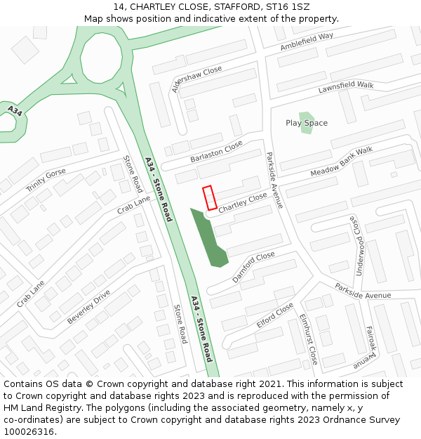 14, CHARTLEY CLOSE, STAFFORD, ST16 1SZ: Location map and indicative extent of plot