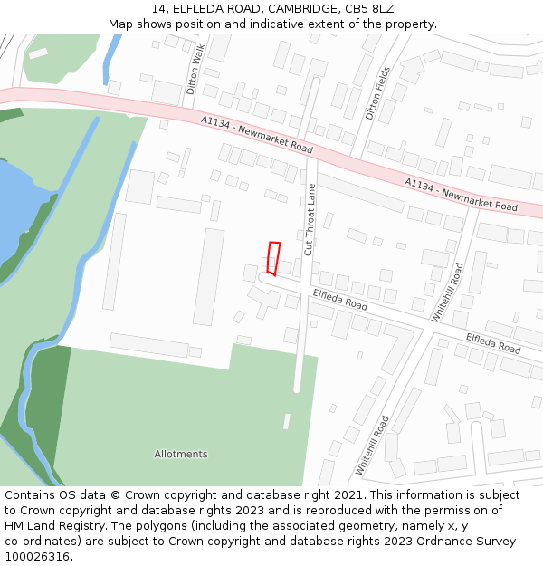 14, ELFLEDA ROAD, CAMBRIDGE, CB5 8LZ: Location map and indicative extent of plot