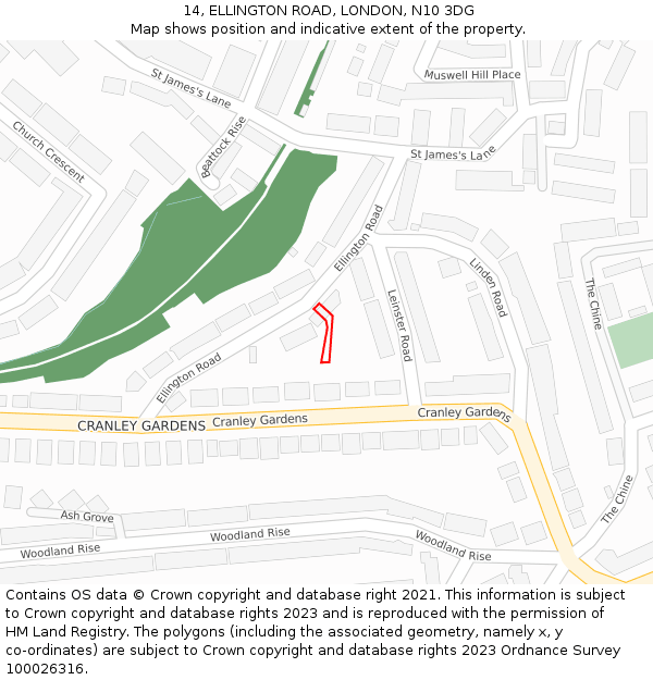 14, ELLINGTON ROAD, LONDON, N10 3DG: Location map and indicative extent of plot