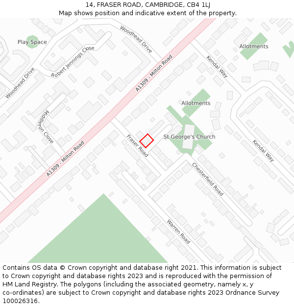 14, FRASER ROAD, CAMBRIDGE, CB4 1LJ: Location map and indicative extent of plot