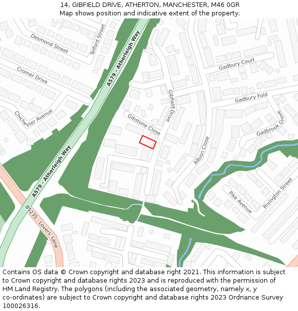 14, GIBFIELD DRIVE, ATHERTON, MANCHESTER, M46 0GR: Location map and indicative extent of plot