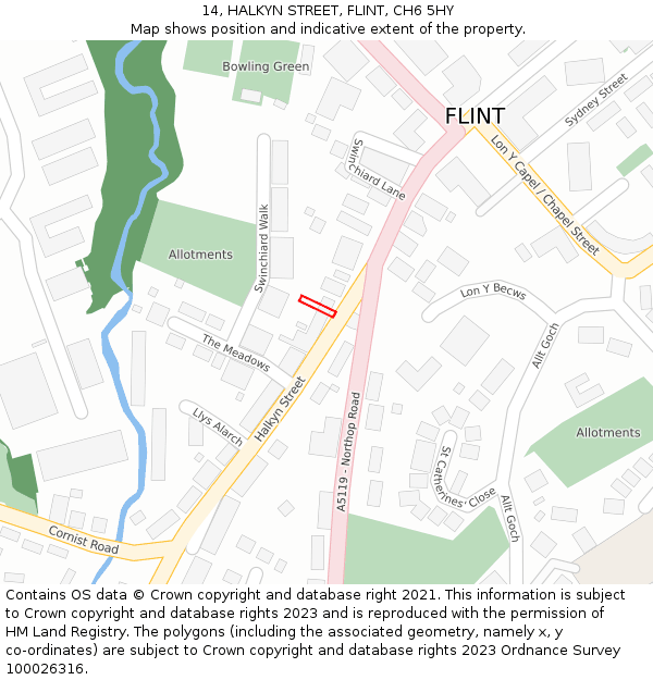14, HALKYN STREET, FLINT, CH6 5HY: Location map and indicative extent of plot