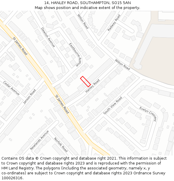 14, HANLEY ROAD, SOUTHAMPTON, SO15 5AN: Location map and indicative extent of plot
