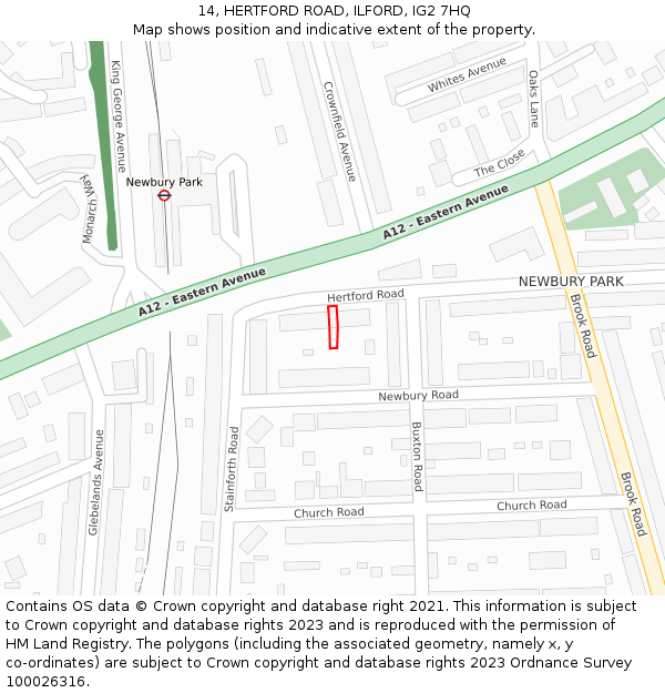14, HERTFORD ROAD, ILFORD, IG2 7HQ: Location map and indicative extent of plot