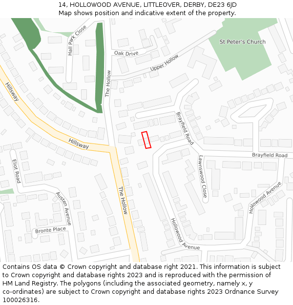14, HOLLOWOOD AVENUE, LITTLEOVER, DERBY, DE23 6JD: Location map and indicative extent of plot