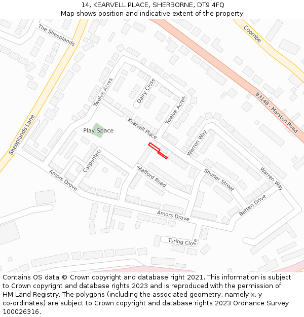 14, KEARVELL PLACE, SHERBORNE, DT9 4FQ: Location map and indicative extent of plot