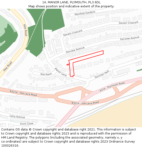 14, MANOR LANE, PLYMOUTH, PL3 6DL: Location map and indicative extent of plot