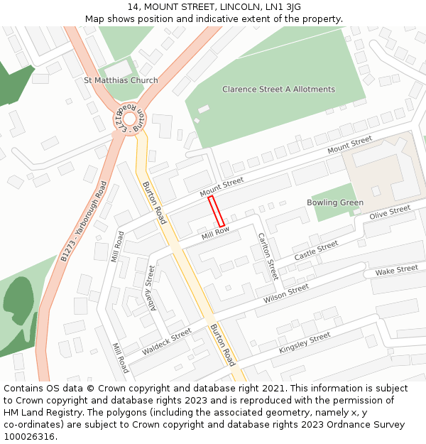 14, MOUNT STREET, LINCOLN, LN1 3JG: Location map and indicative extent of plot