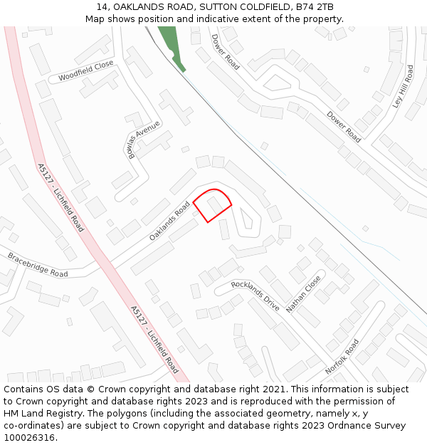 14, OAKLANDS ROAD, SUTTON COLDFIELD, B74 2TB: Location map and indicative extent of plot