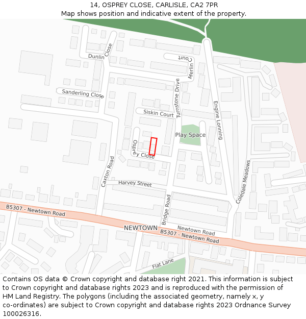 14, OSPREY CLOSE, CARLISLE, CA2 7PR: Location map and indicative extent of plot