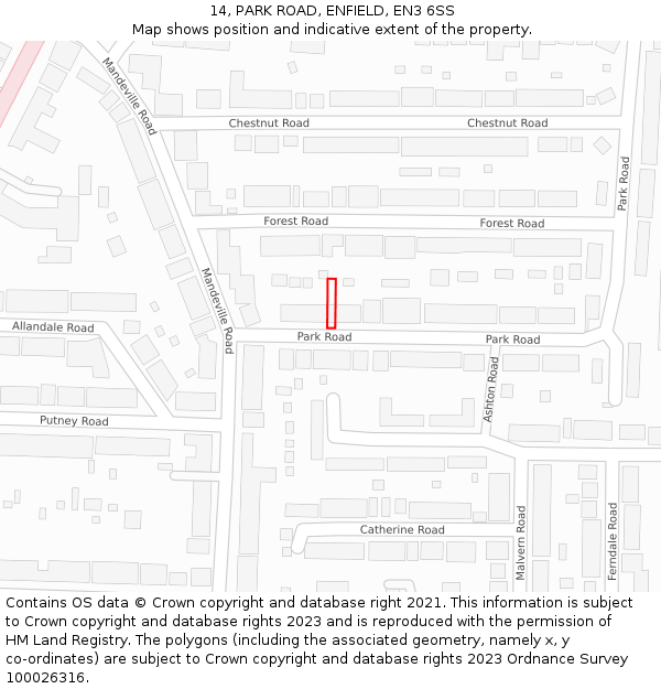 14, PARK ROAD, ENFIELD, EN3 6SS: Location map and indicative extent of plot