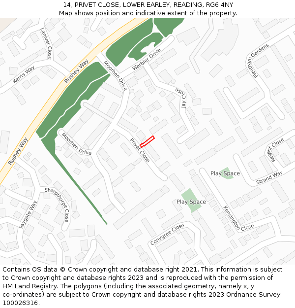 14, PRIVET CLOSE, LOWER EARLEY, READING, RG6 4NY: Location map and indicative extent of plot