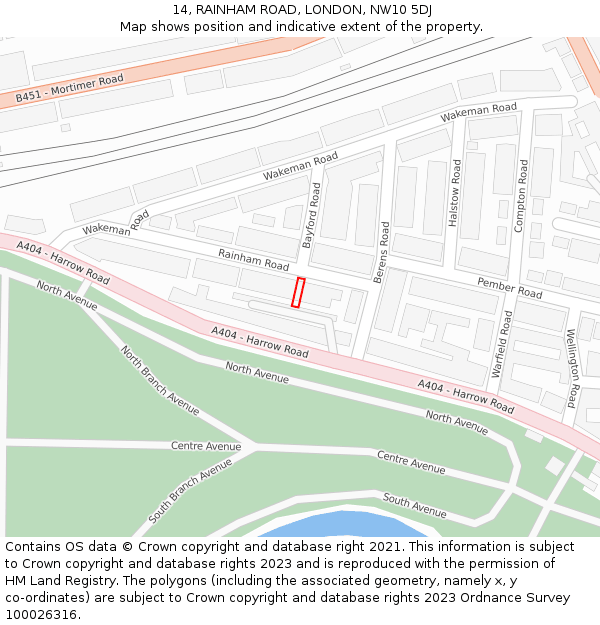 14, RAINHAM ROAD, LONDON, NW10 5DJ: Location map and indicative extent of plot