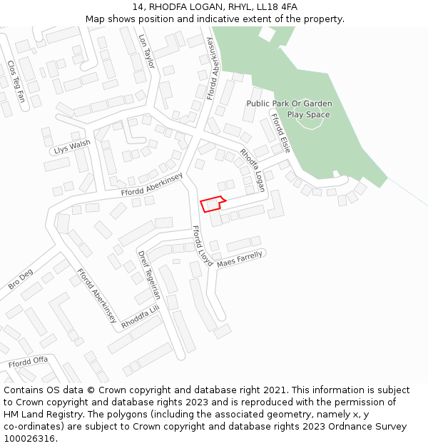14, RHODFA LOGAN, RHYL, LL18 4FA: Location map and indicative extent of plot