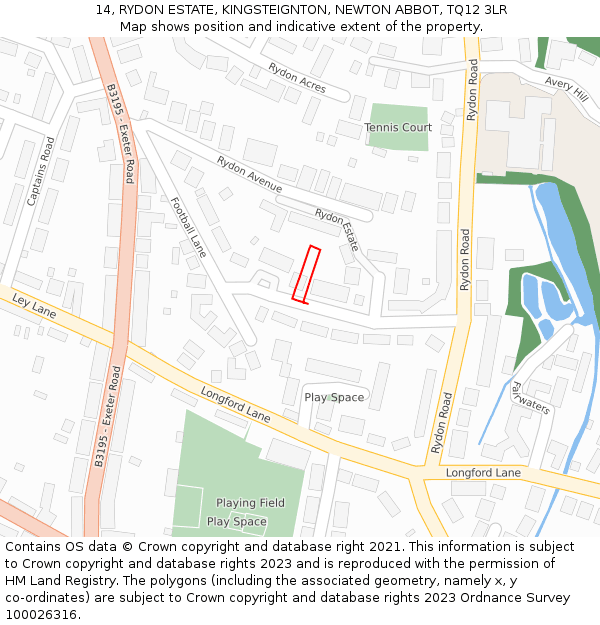 14, RYDON ESTATE, KINGSTEIGNTON, NEWTON ABBOT, TQ12 3LR: Location map and indicative extent of plot